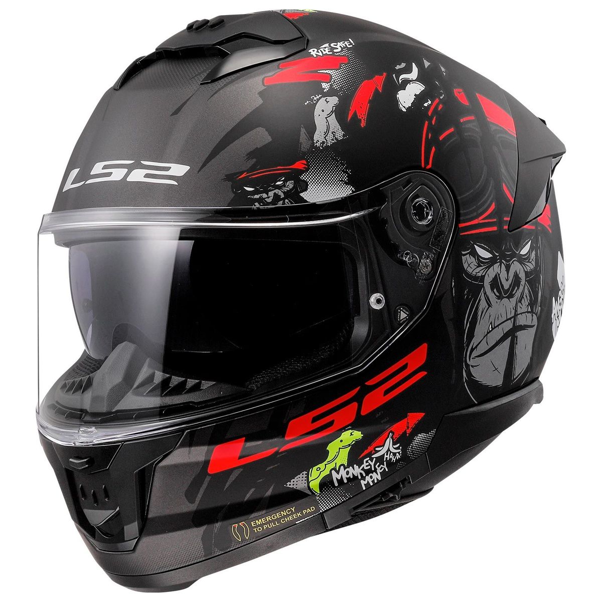 LS2 Stream 2 Angry Monkey Kapalı Kask (Mat Siyah-Kırmızı) Modeli