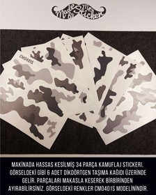  MR.Sticker CMO401S Kask Kaplamaya Uygun 34 Parça Küçük Boy Kamuflaj Seti