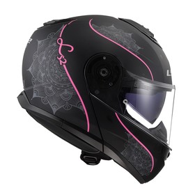  LS2 Strobe 2 Lux Çeneden Açılır Kask (Mat Siyah-Pembe)