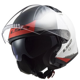  LS2 Copter 2 Urbane Güneş Vizörlü Açık Kask (Mat Beyaz - Kırmızı)