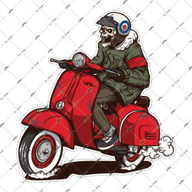  Mr.Sticker VSP25 Kırmızı Scooterlı Kurukafa Etiketi