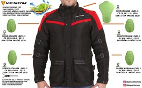  Venom Touring Pro Kışlık Motosiklet Montu (Kırmızı-Siyah)